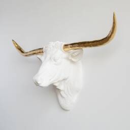 Faux Taxidermy Texas Longhorn Head Wall Mount - Decor White & Gold Tlh0108 - thumbnail 2