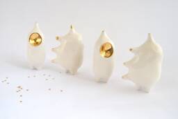 "Ceramic Alien Figure in White Clay With Real Gold Details, ""Spikes"