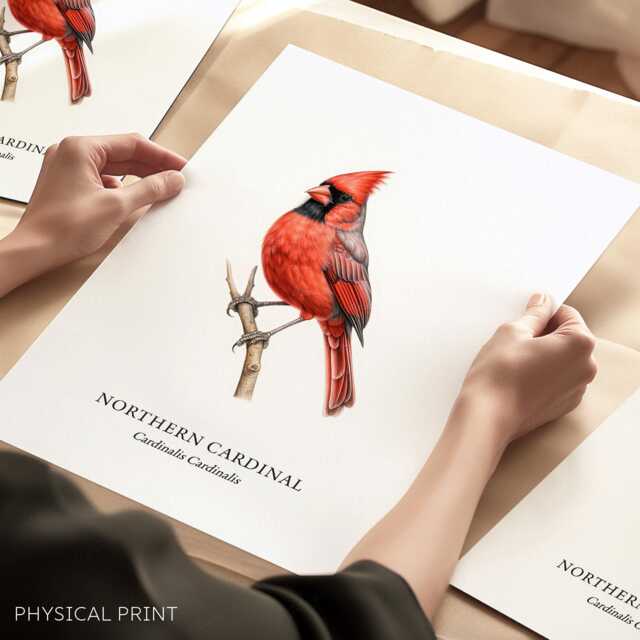 Northern Cardinal Bird, Bird Prints, Red Cardinal, Garden Birds, Lover Gift, Watching, Illustration, Wall Decor - image 1