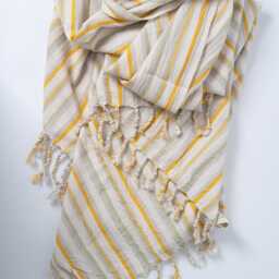 Lightweight Blue Stripe Bathwel, Minimal Linen & Cotton Beach Towel, Boho Table Cloth, Versatile Throw Gift For Newlywed - thumbnail 2