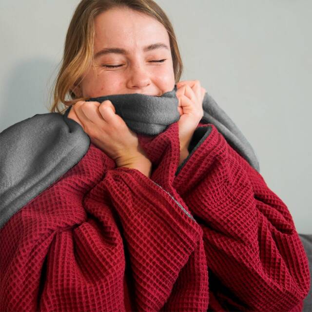 Cozy Blanket With Sleeves - Wine Red/steel Grey - Designed For Those Who Are Always Cold Xl Size Freedom Of Movement Made in Germany 100% Vegan - image 1