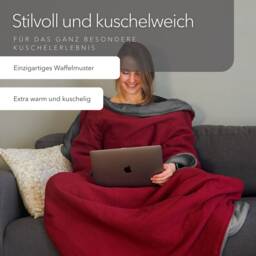 Cozy Blanket With Sleeves - Wine Red/steel Grey - Designed For Those Who Are Always Cold Xl Size Freedom Of Movement Made in Germany 100% Vegan - thumbnail 2