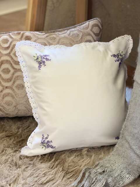 Lavender Embroidered Cushion Cover French Country Lace, 12x12 Cotton Pillow - image 1