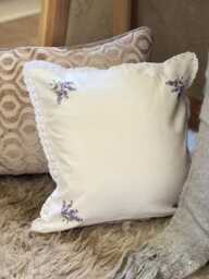 Lavender Embroidered Cushion Cover French Country Lace, 12x12 Cotton Pillow - thumbnail 1
