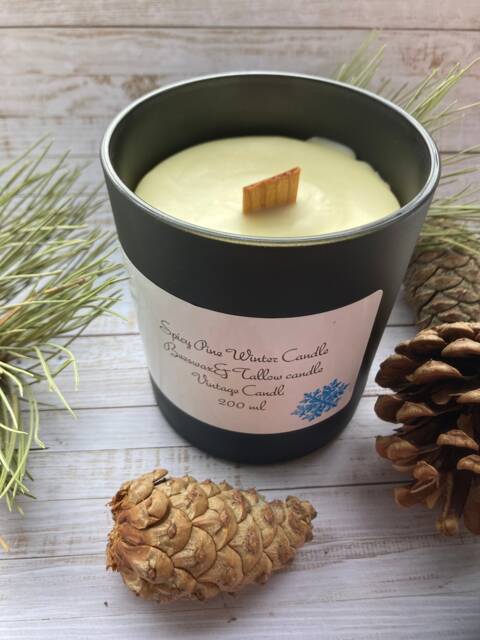 Tallow Beeswax Candle/ Spicy Pine Winter Vintage Home Decor/ Old Fasion Candle/Gift Candle - image 1
