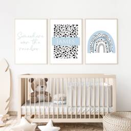 Rainbow Prints, Dalmatian Print Nursery Dusty Blue, Boys Wall Decor, Art, Set Of 3 Prints, Kids Prints - thumbnail 2