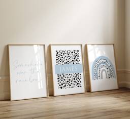 Rainbow Prints, Dalmatian Print Nursery Dusty Blue, Boys Wall Decor, Art, Set Of 3 Prints, Kids Prints - thumbnail 1
