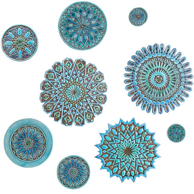 9 Moroccan Ceramic Circle Wall Art Tiles Turquoise Garden Decor - image 1