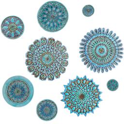 9 Moroccan Ceramic Circle Wall Art Tiles Turquoise Garden Decor