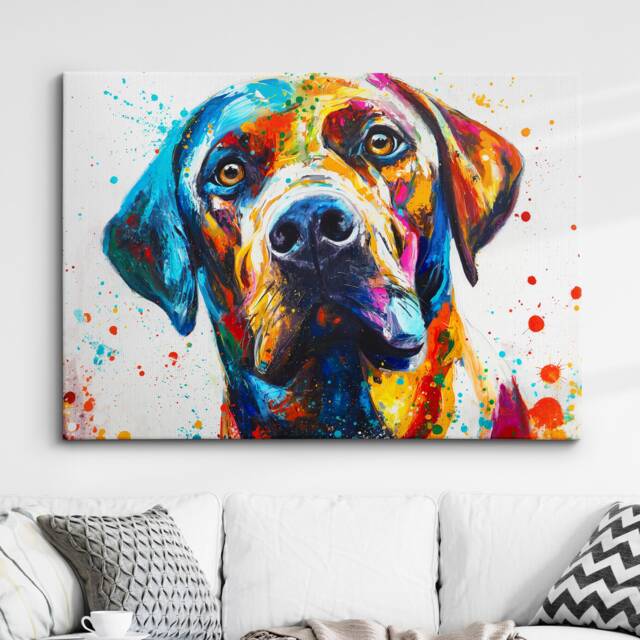 Colorful Labrador Retriever Dog Pet Abstract Modern Oil Painting Wall Art, Framed Canvas Poster Print, Home Kitchen Office Room Decor, Gifts - image 1