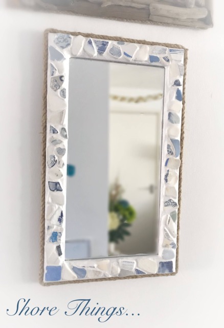 "Sea Pottery Mirror, Nautical Beach Home Decor, Isle Of Wight Made - 15""x9" - image 1