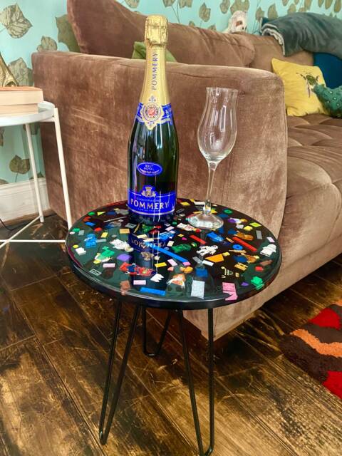 Handmade Resin Coffee Table With Toy Bricks & Wrought Iron Legs - image 1