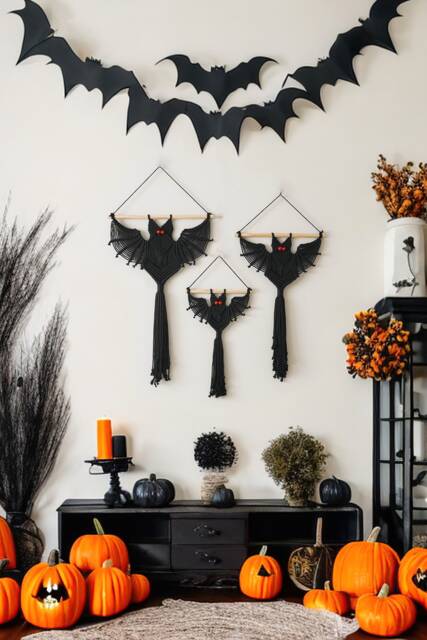 Macrame Gothic Bat, Dark Wall Art, Bat Ornaments, Gift, Decoration, Goth Aesthetic, Boho Bedroom, Decorations V12 - image 1