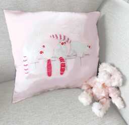Silk Cushion Cover. Handpainted. Pink & White. Kids Nursery Decor. Gift For Her