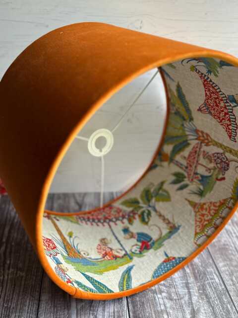Cheeky Monkey Double Sided Lampshade, Pattern Fabric Orange Velvet Lampshade , Large Ceiling Kids - image 1
