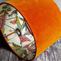 Cheeky Monkey Double Sided Lampshade, Pattern Fabric Orange Velvet Lampshade , Large Ceiling Kids - thumbnail 3