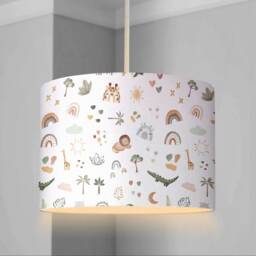 Lampshade - Little Safari Doodles Nursery Ceiling Or Table Lampshade, Childrens Room Round Animal Decor