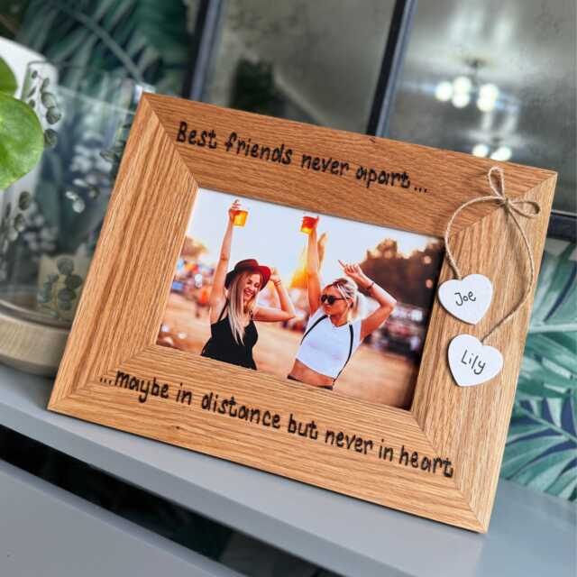 "Best Friends Never Apart Photo Frame - Personalised Solid Oak Wood Picture 6x4"" Or 7x5" - image 1