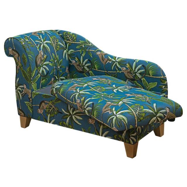 Teal Monkey Storage Chaise Longue - Tropical Jungle Indoor Ottoman Lounger Handmade in Britain - image 1