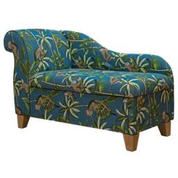 Teal Monkey Storage Chaise Longue - Tropical Jungle Indoor Ottoman Lounger Handmade in Britain - thumbnail 2