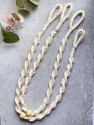 Macrame Curtain Tiebacks Sets Of 2, Boho Window Treatment Hold Backs, Beaded Sheers Wraps, Rustic Voiles Holders - thumbnail 1