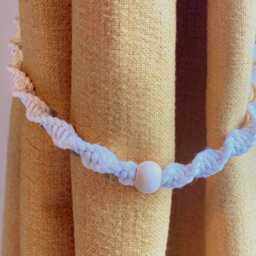 Macrame Curtain Tiebacks Sets Of 2, Boho Window Treatment Hold Backs, Beaded Sheers Wraps, Rustic Voiles Holders - thumbnail 2