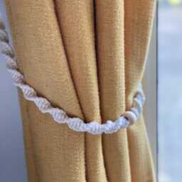 Macrame Curtain Tiebacks Sets Of 2, Boho Window Treatment Hold Backs, Beaded Sheers Wraps, Rustic Voiles Holders - thumbnail 3