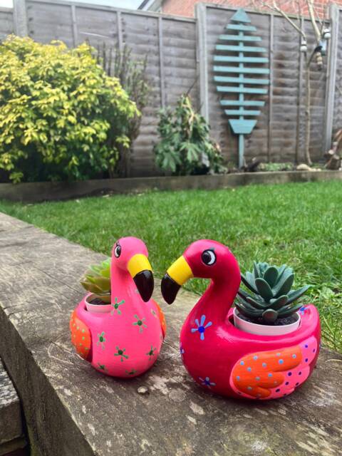 Pink Flamingo Succulent Planter Berry & Baby Decor - image 1