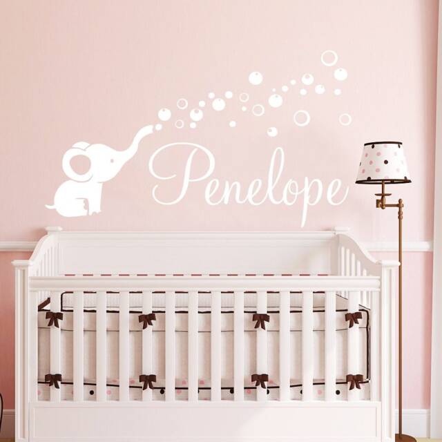Elephant Decals Personalized Name Wall Decal Baby Girl Nursery Decor Children Custom Sticker - image 1