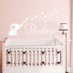 Elephant Decals Personalized Name Wall Decal Baby Girl Nursery Decor Children Custom Sticker - thumbnail 1