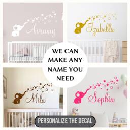 Elephant Decals Personalized Name Wall Decal Baby Girl Nursery Decor Children Custom Sticker - thumbnail 2
