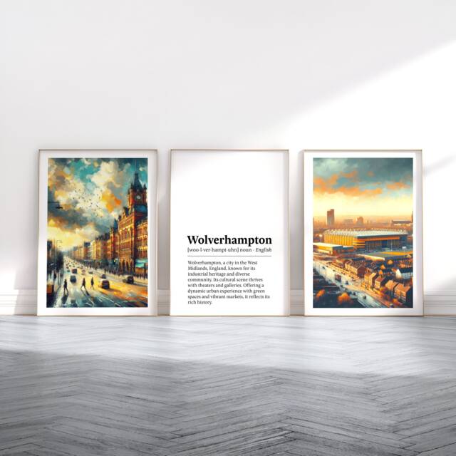 Wolverhampton Poster Prints - Set Of 3 Posters - Watercolour Wall Art Decor Travel Wolves UK Artwork Gift Painting - image 1