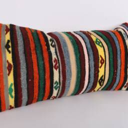Kilim Lumbar Pillow Cover 12x24 Turkish Woven Cushion - thumbnail 3