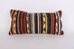Kilim Lumbar Pillow Cover 12x24 Turkish Woven Cushion