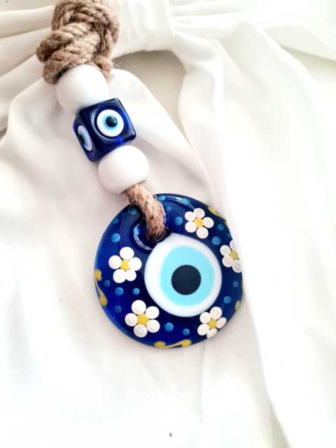 Blue Glass Evil Eye Wall Hanging, Flower, Home Decor, Home Protection, Turkish Nazar Amulet, Ornament, Handmade, Gift For New - image 1
