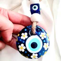 Blue Glass Evil Eye Wall Hanging, Flower, Home Decor, Home Protection, Turkish Nazar Amulet, Ornament, Handmade, Gift For New - thumbnail 3
