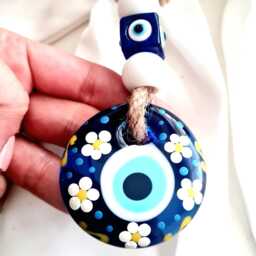 Blue Glass Evil Eye Wall Hanging, Flower, Home Decor, Home Protection, Turkish Nazar Amulet, Ornament, Handmade, Gift For New - thumbnail 4