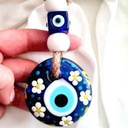 Blue Glass Evil Eye Wall Hanging, Flower, Home Decor, Home Protection, Turkish Nazar Amulet, Ornament, Handmade, Gift For New - thumbnail 2