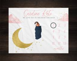 Moon & Stars Milestone Blanket, Baby Luna Personalized Shower Gift, Girl - thumbnail 1