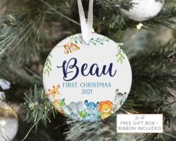 Safari Baby First Christmas Ornament, Personalized Jungle Animal Christmas, Holiday Ornament - thumbnail 1