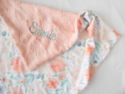 Dahlia Floral Personalized Baby Blanket, Minky Girl Monogram Shower Gift, New Baby, Blanket - thumbnail 1