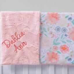 Dahlia Floral Personalized Baby Blanket, Minky Girl Monogram Shower Gift, New Baby, Blanket - thumbnail 3
