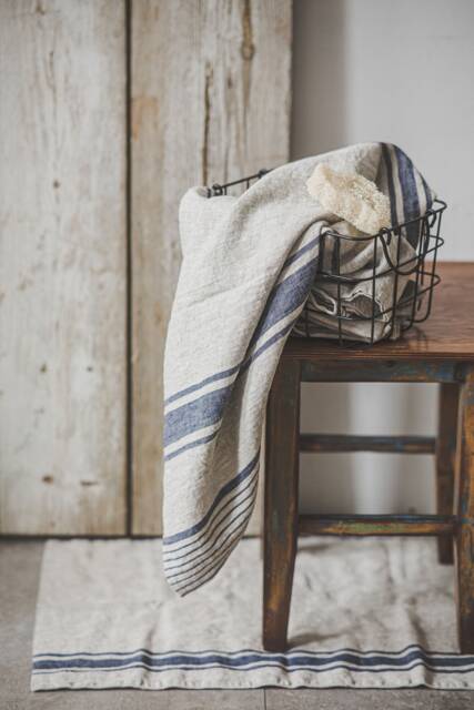 French Style Linen Towels, Farmhouse Striped Organic Heavy Weight Rustic Bath Towel Set - image 1