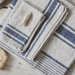 French Style Linen Towels, Farmhouse Striped Organic Heavy Weight Rustic Bath Towel Set - thumbnail 2