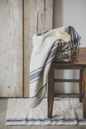 French Style Linen Towels, Farmhouse Striped Organic Heavy Weight Rustic Bath Towel Set
