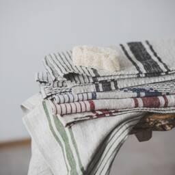 French Style Linen Towels, Farmhouse Striped Organic Heavy Weight Rustic Bath Towel Set - thumbnail 3