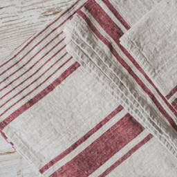 French Style Linen Towels, Farmhouse Striped Organic Heavy Weight Rustic Bath Towel Set - thumbnail 4