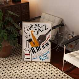 Retro Music Wall Art, Mid Century Modern Hand Painted Club De Jazz Print, French Decor, Prints Poster - thumbnail 2