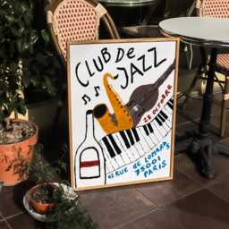 Retro Music Wall Art, Mid Century Modern Hand Painted Club De Jazz Print, French Decor, Prints Poster - thumbnail 3
