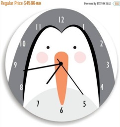 Pinguin Wall Clock , Kids Room Decor, Wall Art, Animal-Face-Clock, Black & White Nursery - thumbnail 2